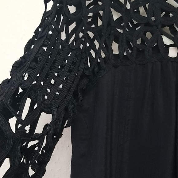 Lulu's Black Silk Blend Crochet Dress Small - Picture 3 of 7